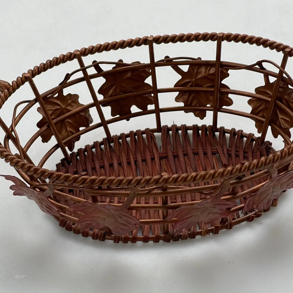 Oval Copper Wire Basket With Wicker Base Fall Decor‎